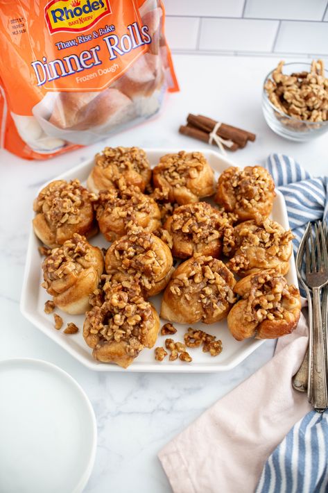 Easy Sticky Buns are sure to become a family favorite breakfast or brunch. Made using Rhodes rolls and a simple caramel pecan sauce, they are simple and so delicious. Rhodes Dinner Rolls Cinnamon Rolls, Caramel Pecan Sauce, Easy Sticky Bun Recipe, Rhodes Bread Dough, Rhodes Recipes, Easy Sticky Buns, Rhodes Dinner Rolls, Rhodes Rolls, Pecan Sauce