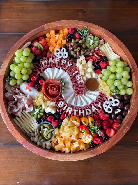 Birthday Charcuterie Table, Round Charcuterie Board Layout, Tiered Charcuterie Board, Mothers Day Charcuterie Board, Circle Charcuterie Board, Birthday Charcuterie Board, Birthday Charcuterie, Round Charcuterie Board, Finger Food Desserts