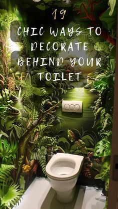 Guest Toilet Wallpaper Small Spaces, Small Wc Decorating Ideas, Accent Toilet Wall, Bali Powder Room, Closet Toilet Decor, Decoration Above Toilet, Decorate Behind Toilet, Tropical Toilet Room, Cloakroom Ideas Guest Toilet