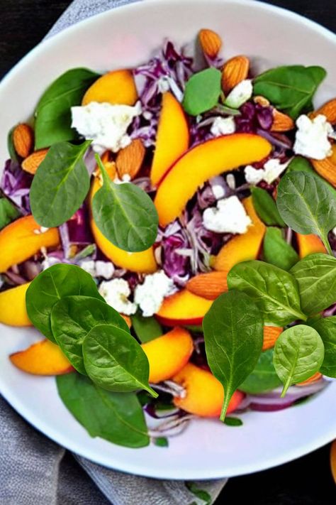 Spinach Nectarine Salad - Vegan Focus Citrus Dressing Recipe, Salad With Beans, Salad With Citrus Dressing, Overnight Oats With Chia Seeds, Oats With Chia Seeds, Vegan Lentil Burger, Overnight Oats With Chia, Nectarine Salad, Salad With Citrus