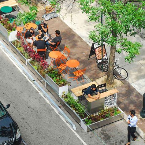 pop up parklet Urban Spaces Design, Urban Ideas, Streetscape Design, Detail Arsitektur, Plaza Design, Urban Design Graphics, Urban Intervention, Urban Design Concept, Urban Design Plan