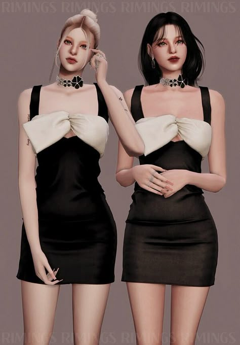 Met Gala Rose Ribbon Dress from Rimings Ysl Dress, Kpop Dress, Rose Ribbon, Met Gala Outfits, Dress Necklace, Pelo Sims, Cc Sims4, Sims 4 Cc Makeup, Normal Map