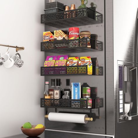 PRICES MAY VARY. 🔆【Free Up Your Kitchen Space】WASUMI magnetic spice rack for refrigerator is a great kitchen gadget, that can attach to the metal surface of some home appliances firmly and create additional storage space. It can help you collect spice bottles, disposable paper cups, snack boxes and etc., keep the kitchen organized. 🔆【Heavy-duty Spice Rack】 Made of high-quality carbon steel with white coating, these spice racks and paper towel holders are rust-proof and corrosion-resistant. Wit Metal Spice Rack, Magnetic Spice Rack, Paper Towel Holders, Magnetic Storage, Magnetic Spice, Spice Rack Organiser, Towel Holders, Refrigerator Organization, Spice Bottles