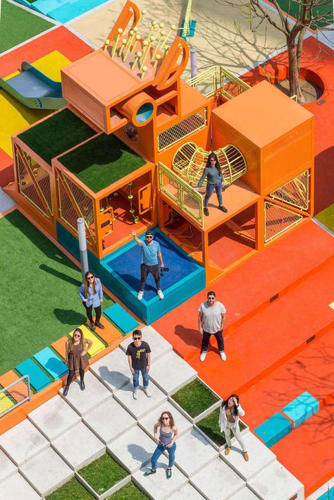 Colorful & engaging street architecture by 100Architects - DesignWanted : DesignWanted Shopping Street Architecture, Space Moodboard, Social Dynamics, Design Intervention, Interactive Architecture, Playgrounds Architecture, Public Playground, Street Architecture, Module Design