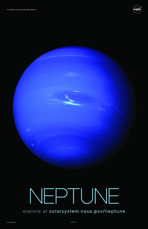 Dark, cold and whipped by supersonic winds, the giant Neptune is the eighth and most distant major planet orbiting our Sun. [...]

From "Solar System and Beyond Poster Set" (NASA Science - Solar System Exploration)

#nasa #poster #astronomy #solarsystem #neptune #planet #galaxy Nasa Posters, Star Watching, Nasa Planets, Planet Neptune, Neptune Planet, Solar System Poster, Nasa Poster, Astronomy Facts, Sun Solar