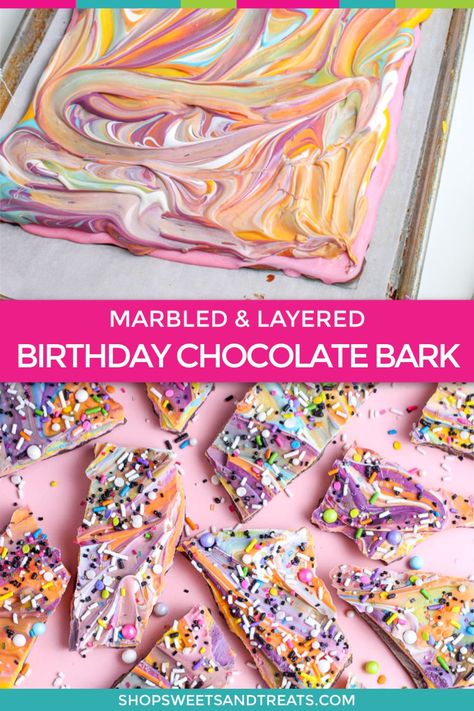 Candy Bark Recipes, Marble Chocolate, Chocolate Bark Recipe, Chocolate Slabs, Chocolate Recipes Homemade, Candy Bark, Candy Recipes Homemade, Birthday Cake Chocolate, Bark Recipe