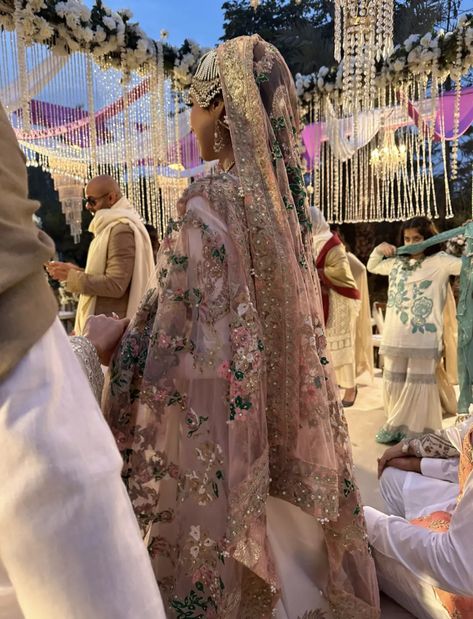 Pink Desi Wedding, Desi Bridal Dresses, Pakistani Wedding Aesthetic, Pastel Indian Wedding, Pink Floral Wedding Dress, South Asian Wedding Dress, Luxury Marriage, Pink Floral Wedding, Desi Wedding Dresses