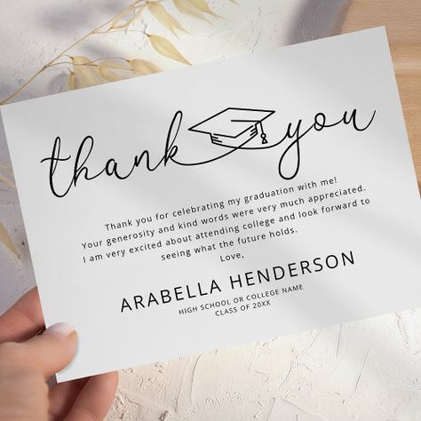 Modern Graduation Thank You Card #zazzle #weddinginvitations #birthdayinvitations #babyshowerinvitations #zazzleinvitations #monogram #businesscards #graduation #homedecor Grad Party Thank You Cards, Thank You Cards Messages Graduation, Graduation Thank You Cards Wording, Graduation Thank You Note, Grad Thank You Card Messages, Graduation Thank You Cards Sayings, Card Box Ideas Diy, Graduation Card Box Ideas Diy, Graduation Card Box Ideas