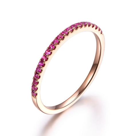 Pave Red Ruby Wedding Band Half Eternity Anniversary Ring 14K Rose Gold Brilliant - Lord of Gem Rings - 3 Ruby Band Ring, Amethyst Jewellery, Birthstone Band, Ruby Wedding Band, Ruby Wedding Rings, Family Ring, July Birthstone Ring, Ruby Bands, Family Rings