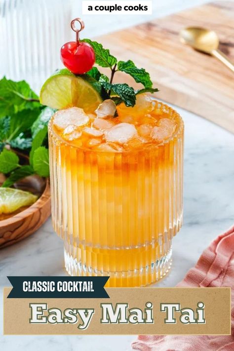 Here's how to make the original Mai Tai recipe! Gather the ingredients for this tropical rum drink that's as complex as it is fruity. #maitai #recipe #maitaicocktail #maitaidrink #rumcocktail #rum #tropical Easy Mai Tai Recipe, Dark Rum Drinks, Cointreau Drinks, Mai Tai Drink, Mai Tai Recipe, Cold Dip Recipes, Vegan Brunch Recipes, Best Fish Recipes, Winter Salad Recipes