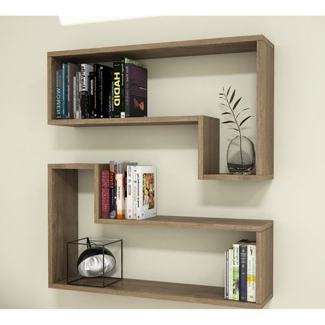 This is a creative accent shelf system for every room in the house. Finish: Walnut Book Shelf Ideas, Unique Wall Shelves, Etagere Cube, Design Home App, Crystal Shelves, Wood Bookshelves, Cube Shelves, Front Rooms, Floating Wall Shelves