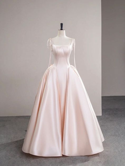 Blush Satin Wedding Dress, Prom Dresses Ball Gown Elegant, Aesthetic Bridesmaid Dresses, Pink Satin Wedding Dress, Soft Pink Wedding Dress, Light Pink Ball Gown, Pink Ball Dress, Pink Dress Elegant, Prom Dress Accessories