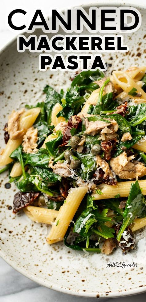 Need a quick pantry meal? This canned mackerel pasta recipe is a fuss-free and delicious option for when you don't want to put a lot of effort into dinner! Canned Mackerel Recipes, Mackerel Pasta, Sardine Recipes Canned, Canned Mackerel, Olive Oil Sauce, Mackerel Recipes, Quick Pasta Recipes, Appetizer Sandwiches, Fish Recipes Healthy