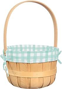 Blue Round Wood Chip Basket - 14" x 9.25" ( Pack Of 1) - Decorative Storage Organizer With Natural Texture - Ideal For Home & Office Chip Basket, Cute Basket, Pastel Easter, Party Expert, Wood Basket, Pink Gingham, Blue Gingham, Easter Basket, Gingham