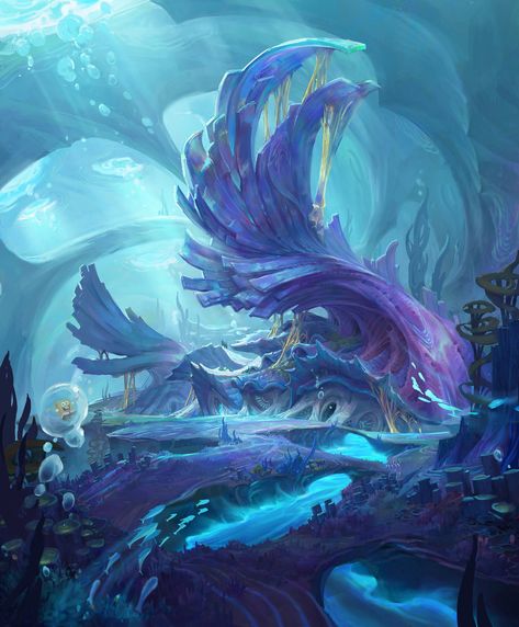 ArtStation - seabed Magical Environment, Magic Ocean, Underwater Village, Magical Ocean, Cyberpunk Environment Concept Art, Fantasy Biomes, Surreal Landscape, Underwater Temple, Underwater City Fantasy Art