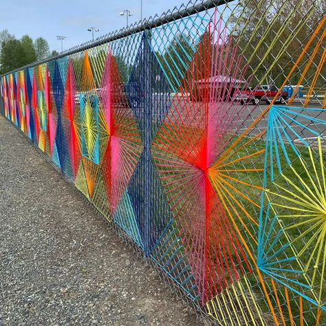 Artwork | ccpatchwork Yarn Fence Art, Outdoor Art Classroom, Collaborative Sculpture Group Projects, City Beautification Ideas, Community Art Projects Outdoor, Group Projects For Adults, Back To School Collaborative Art, Whimsical Landscaping Ideas, Art Class Decoration Classroom Ideas