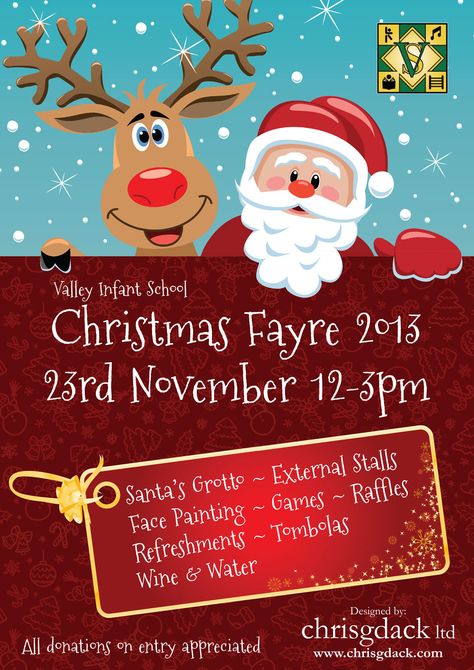 Poster designed for Valley Infant School's Christmas Fayre 2013 held in #Solihull #bizitalk Christmas Fayre Ideas, Christmas Fair Ideas, Christmas Party Poster, Pta Fundraising, Christmas Flyer Template, Merry Christmas Poster, Poster Christmas, Christmas Craft Fair, Christmas Flyer