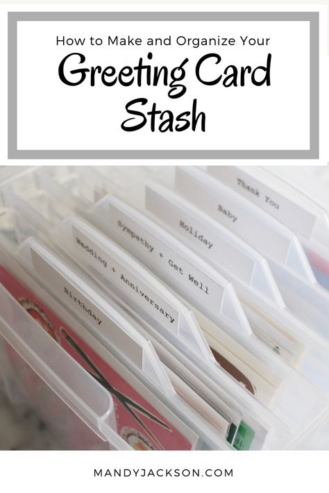 Card Organization Storage, Greeting Card Organizer Diy, Birthday Card Organization, How To Organize Greeting Cards, Diy Greeting Card Organizer, Card Making Organization, Envelope Storage Ideas, Index Card Planning, Business Card Organization