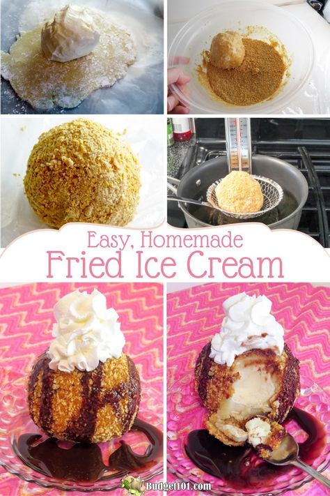 homemade deep fried ice cream step by step Deep Fried Ice Cream, Fried Ice Cream Recipe, Easy Treats To Make, Scratch Recipes, Fried Ice Cream, Lost 100 Pounds, Healthy Food Facts, Cream Cakes, Ice Cream Treats