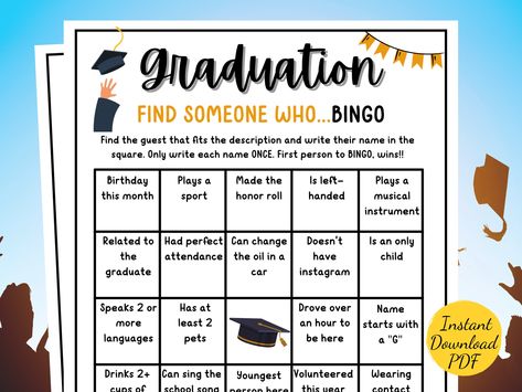 Graduation BINGO Game - Graduation Party Game - Find the Guest Bingo Printable - High School Graduation - College Graduation - Class of 2024 Graduation Bingo, Graduation Game, Find The Guest Bingo, Guest Bingo, Graduation Games, Graduation Party Games, Find The Guest, Honor Roll, Bingo Printable