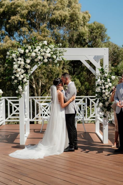 What a beatiful setup for the the Bramleigh Estate arbour! Photography 📸 Connor Vaughan Photography Bramleigh Estate, Ceremony Florals, Timber Deck, Yarra Valley, Hamptons Style, Rustic Outdoor, Wedding Ceremonies, Outdoor Wedding Ceremony, Estate Wedding