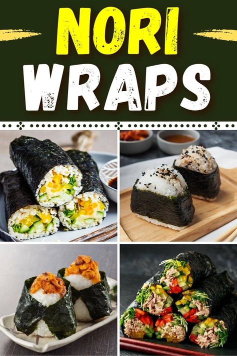 Try these nori wraps for a great alternative to regular sandwiches! From tuna to veggie to chicken, these easy nori recipes will be your new favorites. Nori Lunch Ideas, Sushi Wraps Lunch Ideas, Nori Recipe Ideas, Sushi Sandwich Recipes, Nori Sandwich, Nori Recipes, Sushi Wraps, Nori Recipe, Nori Wraps