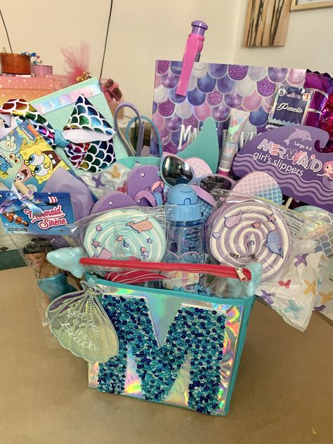 Mermaid Gift Basket, Summer Gift Baskets, Mermaid Dancing, Handmade Valentine Gifts, Birthday Basket, Raffle Baskets, Mermaid Baby, Birthday Hampers, Kids Easter Basket