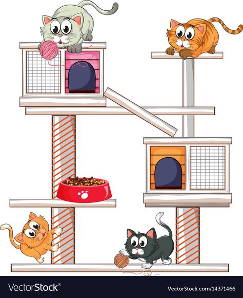 Cat House Illustration, Cats Vector, Pusheen Cute, Cats Playing, House Cartoon, Border Clipart, Card Games For Kids, Cat Vector, Rug Ideas