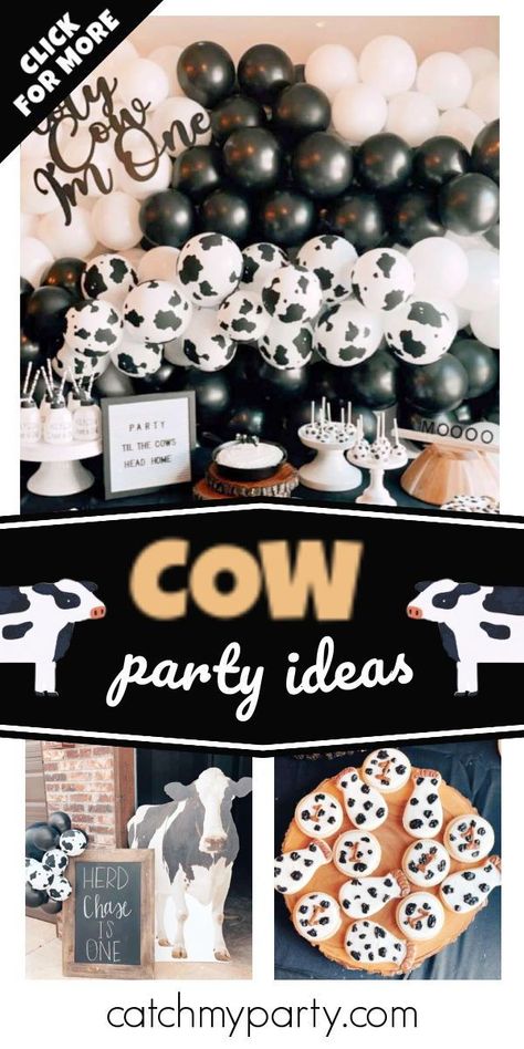 Easy Cow Desserts, Cow Themed Snacks Food Ideas, Cow Themed Party Games, Food Ideas For Cow Themed Birthday Party, Cow Desserts Ideas, Cow Party Games, Cow Party Snacks, Cow Print Party Food Ideas, Cow Themed Birthday Party Food Ideas