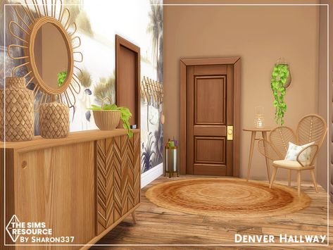 Sims 4 Cc Entry Way, Sims 4 Hallway Ideas, Sims 4 Hallway, Sims Decor, Boho Hallway, Foyer Furniture, Entry Storage, San Myshuno, Sims 4 Tsr