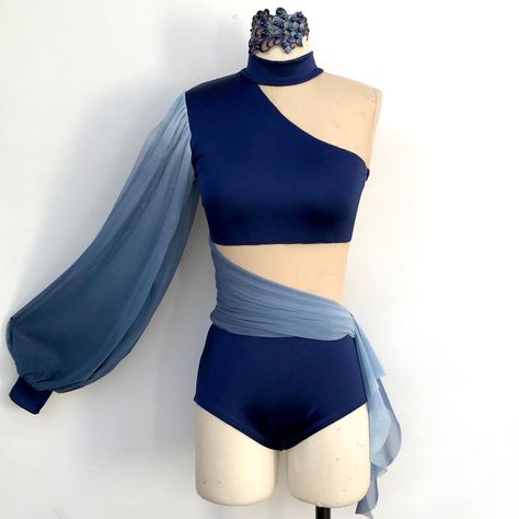 Puff Sleeve Dance Costume, Blue Dance Costumes Contemporary, Blue Contemporary Dance Costumes, Red Lyrical Dance Costumes, Contemporary Costumes Solo, Blue Dance Outfit, Blue Lyrical Dance Costumes, Blue Dance Costumes, Dance Costume Ideas