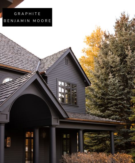 Black Exteriors- 12 Favorite Black Paints and Ours! - Nesting With Grace Benjamin Moore Exterior, Black Houses, Black Paint Color, Dark House, Chris Loves Julia, Exterior Paint Color, Black House Exterior, Exterior Paint Colors, Exterior Siding