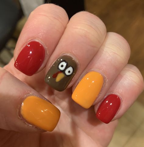 Easy Thanksgiving Nail Art, Turkey Nails Designs, Turkey Nail Art, Thanksgiving Nails Easy, Thanksgiving Nails Color, Thanksgiving Nails Design Fall, Nails Thanksgiving, Turkey Nails, Fall Thanksgiving Nails