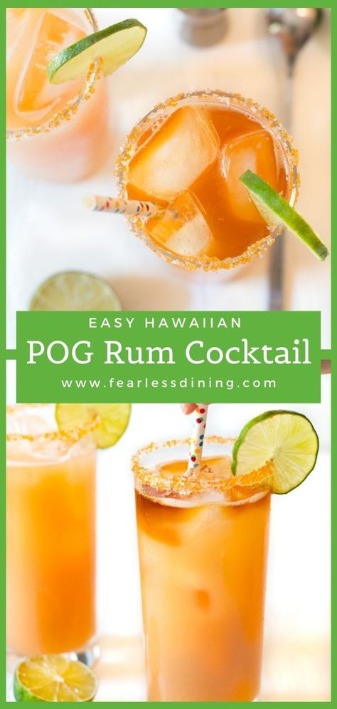 Pineapple, orange, and guava never tasted so good as in this easy cocktail recipe. Hawaii is well known for their POG juice and mixing it with rum is one of our favorites for happy hour. fearlessdining.com Guava Cocktail Recipes, Malibu Recipes, Pineapple Cocktail Recipes, Guava Drink, Pog Juice, Hawaiian Drinks, Orange Juice Drinks, Healty Dinner, Pineapple Cocktail