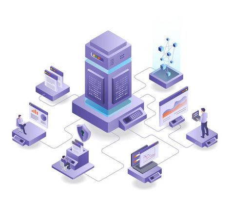 Server data center of multiple platforms... | Premium Vector #Freepik #vector #business #technology #computer #website Data Center Illustration, Multitasking Illustration, Database Icon, Isometric Animation, Data Center Design, What Is Data Science, Computer Website, Computer Networks, 3d Isometric