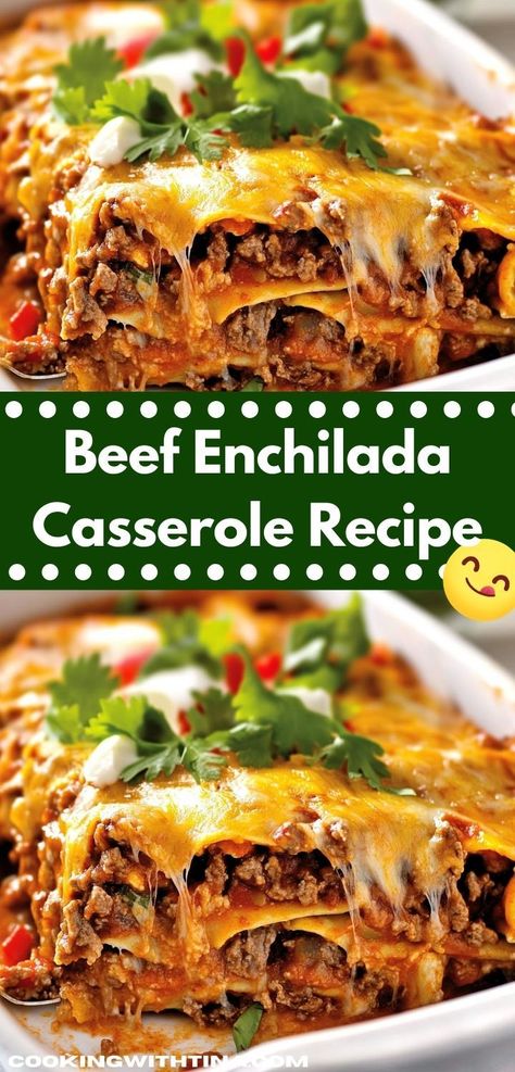 Craving a hearty meal? This Beef Enchilada Casserole is bursting with flavor and spices. It's a simple, one-dish wonder that makes for an easy family dinner, perfect for busy weeknights. Cheese Sauce For Enchiladas, Casserole With Black Beans, Sauce For Enchiladas, Beef Enchilada Casserole, Easy Beef Enchiladas, Ground Beef Enchiladas, Beef Enchilada, Yummy Casserole Recipes, Enchilada Casserole Recipes