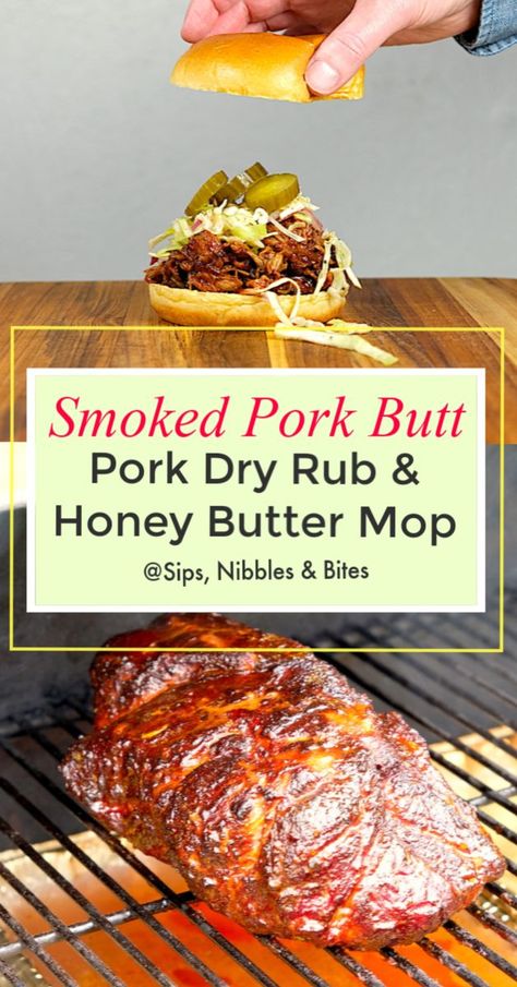 Honey Bbq Dry Rub Recipe, Pulled Pork Mop Sauce Recipe, Bbq Dry Rub Recipes Pulled Pork, Pulled Pork Mop Sauce, Mop Sauce For Pulled Pork, Bbq Mop Sauce Recipes, Electric Smoker Pulled Pork, Smoked Pork Roast Recipes, Pork Shoulder Smoker Recipe