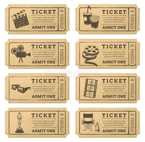 Ticket Cinema, Deco Cinema, Movie Ticket, Vintage Ticket, Cinema Ticket, Ticket Design, Scrapbook Stickers Printable, Vintage Printable, Scrapbook Materials