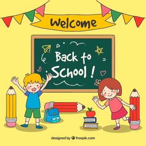 Back to school background with children ... | Free Vector #Freepik #freevector #background #school #books #children Back To School For Preschoolers, Poster Design Kids, Back To School Background, School Advertising, Background School, Preschool Designs, Back To School Clipart, School Background, School Board Decoration