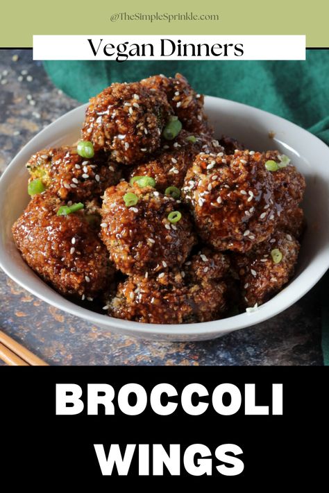 Crispy Broccoli Wings, coated in a sweet sticky sesame soy sauce. This easy vegan wings recipe is incredibly delicious. In fact: They are out of this world! These Broccoli Wings make a great appetizer or side dish, and did I mention they are baked, not fried? The perfect guilt-free comfort food! Broccoli Wings Air Fryer, Broccoli Wings, Crispy Broccoli, Vegan Wings, Sprinkle Recipes, Broccoli Benefits, Wing Recipe, Sprinkles Recipe, Vegan Party Food