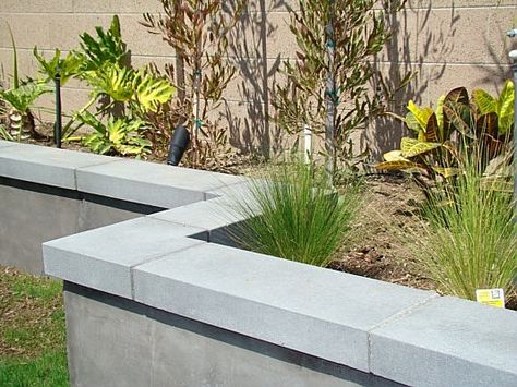 Square Modular Wall Cap, Concrete Wall Caps Garden Retaining Wall, Concrete Block Walls, Cinder Block Walls, Concrete Retaining Walls, Sloped Yard, Concrete Fence, Landscaping Retaining Walls, Patio Wall, Wall Seating