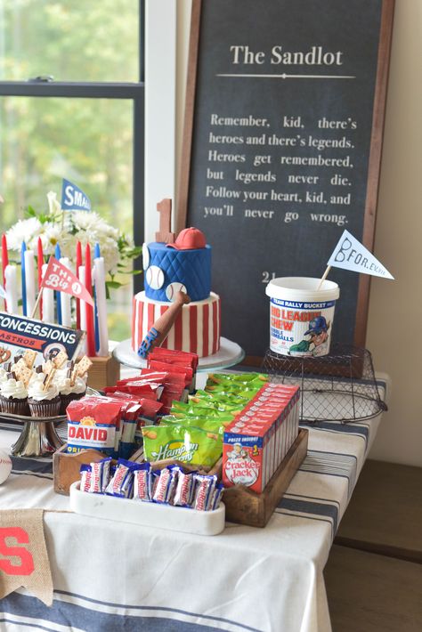 Meet Us At The Sandlot - Beau's First Birthday Party - Southern Grown Vintage Baseball Party Menu Ideas, Baseball Themed Food Ideas, Party Food For First Birthday, The Sandlot Party Ideas, Baseball Theme First Birthday Party Food, Baseball Birthday Party Snacks, Baseball Birthday Snacks, 1st Birthday Party Ideas Baseball, Ballpark Theme Party Food