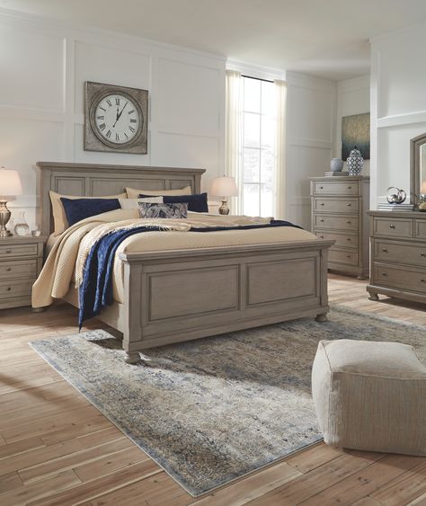 Lettner King Panel Bed, Light Gray Furniture Island, Light Gray Bedroom, Bed Light, Queen Panel Beds, Bedroom Panel, Bed Lights, Gray Bedroom, Master Bedrooms, Panel Headboard