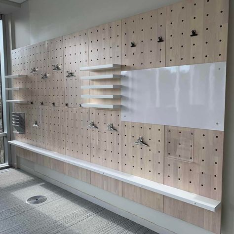 Retail Wall Displays, Peg Board Walls, Campus Dorm, Pegboard Wall, Gear Room, Peg Wall, Pegboard Display, Wall Panel System, Pegboard Storage