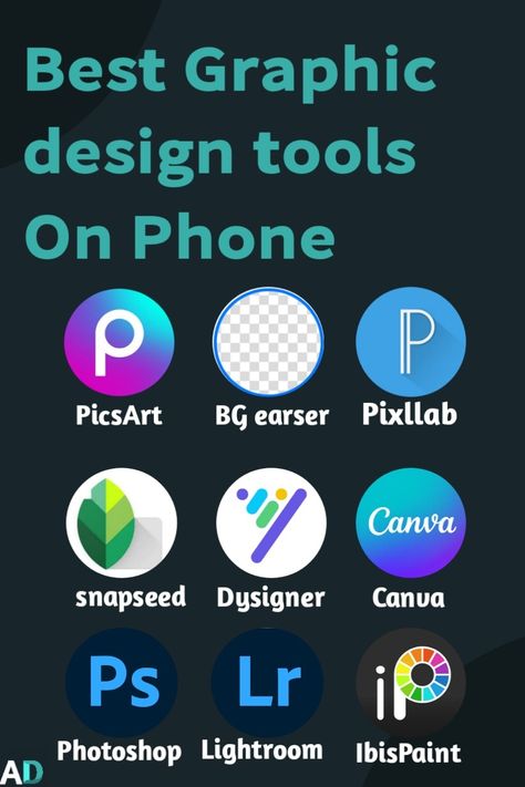 graphic designer tools PicsArt, Background earser, Pixllab, Snapseed, Designer, Canva, photoshop, lightroom, IbisPaint App For Graphic Designer, Graphic Designer Essentials, Graphic Design Apps Android, Graphic Design Apps Free, Editing Apps Logo, Phone Website Design, Apps For Graphic Design, Graphic Design Apps, Graphic Design Activities