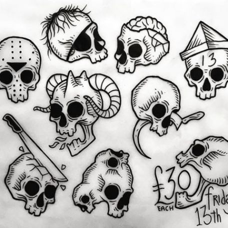 Flash Tattoo Horror, Friday The 13th Tattoo Flash Sheet, Friday The 13th Flash Sheet, Skull Flash Tattoo, Friday The 13th Tattoo Flash, Friday The 13th Tattoo, 13 Tattoos, Friday 13th, Flash Tattoo Designs