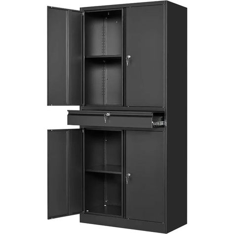 Do you find yourself wading through a sea of tools, gadgets, and gizmos, trying to locate that elusive 10mm socket? 😫🔧 Say goodbye to the chaos and hello to the ultimate organization superhero: the Metal Garage Storage Cabinet! 🚀 With 4 locking doors for security 🔒, 1 slide-out drawer for easy access 🛏️, and 2 adjustable shelves for customizable storage 🗄️, this cabinet is a game-changer for anyone looking to tame their garage jungle. 🦸‍♂️🛠️ Why settle for clutter when you can have pristine o... Garage Tool Cabinets, Garage Cupboards, Cabinet For Garage, Metal Garage Storage Cabinets, Garage Storage Cabinet, Locker Ideas, Locking Storage Cabinet, Tool Storage Cabinets, Metal Garage