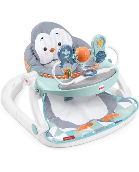 Fisher-Price Portable Baby Chair Sit-Me-Up Floor Seat With Snack Tray And Removable -Toy Bar, Penguin Island Portable Baby Chair, Penguin Island, Penguin Design, Baby Chair, Floor Seating, Snack Tray, Cute Penguins, Seat Pads, Fisher Price