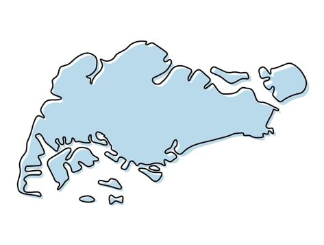 Singapore Map Art, Singapore Map Illustration, Peta Singapore, Singapore Icon, Map Of Singapore, Country Icons, Singapore Island, Singapore Map, Blue Sketch