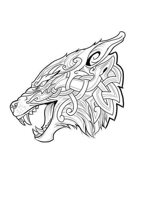 Viking Bear Tattoos For Men, Norse Knotwork Pattern, Viking Knotwork Tattoo, Nordic Wolf Tattoo, Norse Tattoo Design, Wolf Viking Tattoo, Viking Wolf Tattoo Design, Fenrir Tattoo Design, Norse Wolf Tattoo